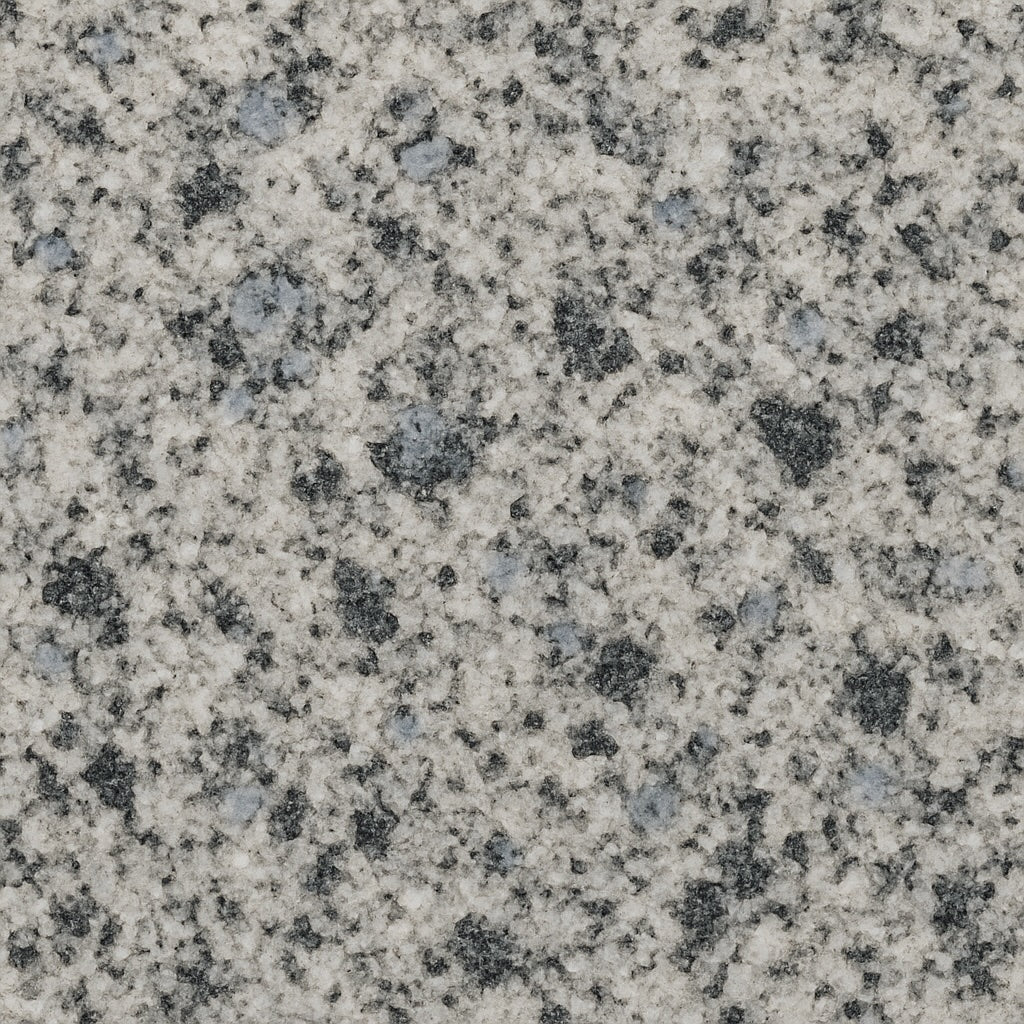 Azul Platino granite swatch with gray, blue, and black speckling—ideal for outdoor fire pit tables, countertops, and modern stone applications.