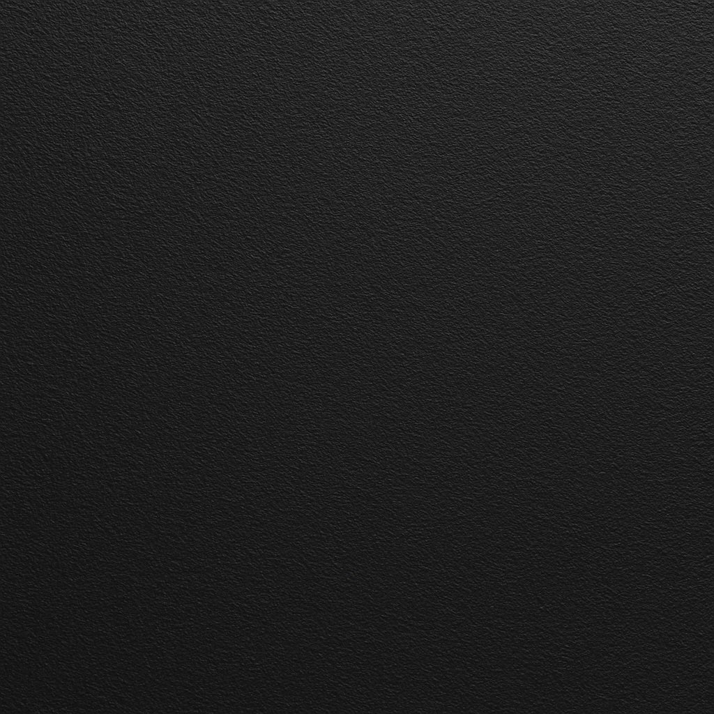 Black powder coat finish swatch with a matte, textured surface for metal components such as stainless steel, aluminum, or custom alloy frames.