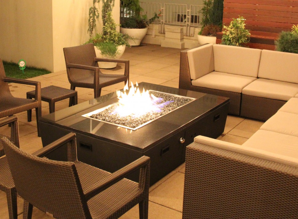 Custom Diego Fire Pit with vented electric heater upgrade package.